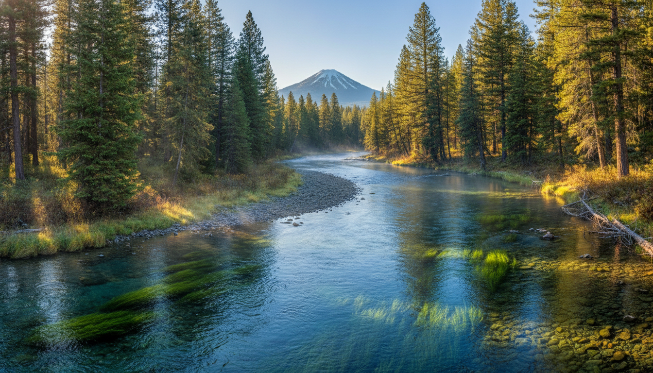 The Metolius River bending past Black Butte in Central Oregon